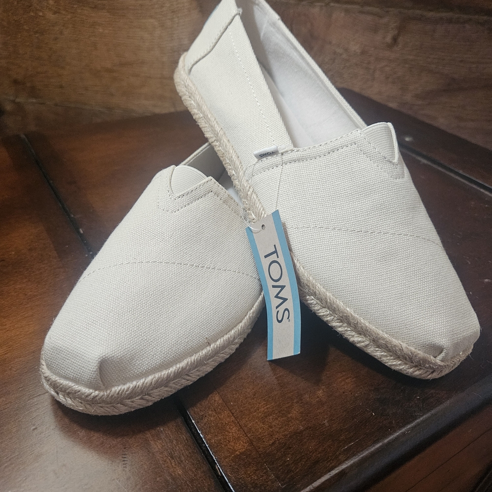 TOMS White Canvas Slip-On Shoes
